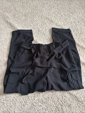 Joe Benbasset Black Paperbag Cargo pants with self tie-belt.